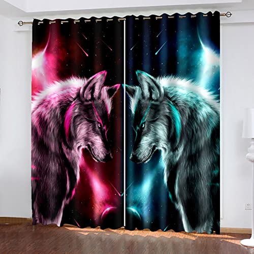 Vorhänge Schlafzimmer 3D Modetier Wolf Blackout Curtain Verdunkelung 220x210 cm Gardinen Blickdichte Vorhänge Schlafzimmer Ösen Thermo Vorhang, Mit Muster Für Fenster Wohnzimmer