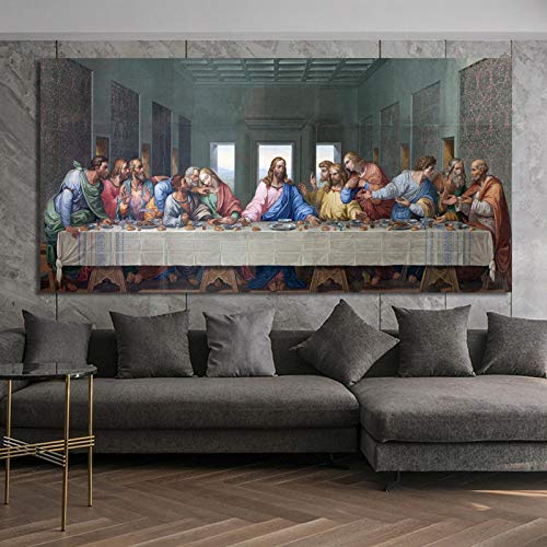 HSFFBHFBH Da Vinci berühmt Das letzte Abendmahl von Leonardo Poster und Drucke Wandkunst Leinwand Gemälde für Wohnzimmer Dekoration Bild 40 x 80 cm (16''x32'') Innenrahmen