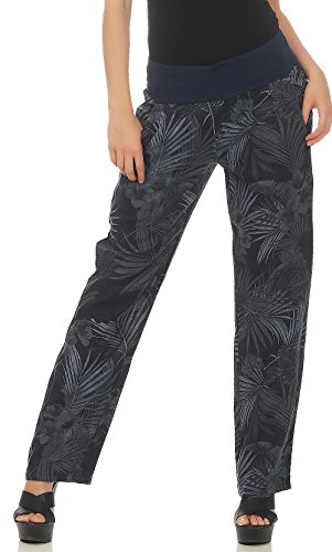 Malito Damen Hose aus Leinen | Stoffhose mit Jungle Print | Freizeithose für den Strand | Chino - Jogginghose 7790 (dunkelblau, M)