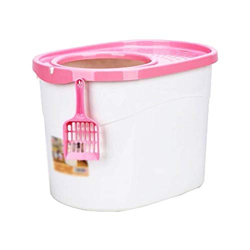 NYKK Haustier Waschraum Vollständig geschlossene Katzentoilette mit großem Fassungsvermögen Oberer Deckel auslaufender Sand Mehrfarbig Optional Katzenstreu Tablett Toilettenbox (Color : Pink)