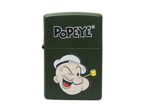 Zippo Popeye Benzinfeuerzeug - Premium Lighter in Chrom, Rot Matt, Schwarz Matt, Grün Matt mit Kult-Zeichentrick-Design (grün matt)