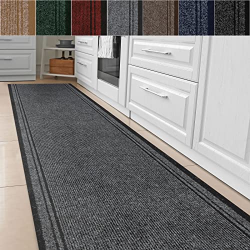 Küchenläufer Malaga - Nadelfilzteppich auf Maß in vielen Farben - Teppich Küchenteppich - Läufer für Flur & Küche - Teppichläufer rutschfest & pflegeleicht (Grau 2107, 66 x 200 cm)