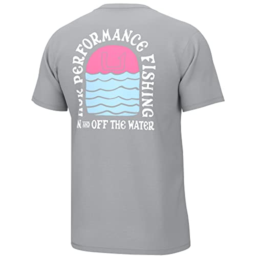 HUK Herren Kurzärmeliges Performance-T-Shirt Hemd, Sun and Surf-Harbor Mist, X-Large