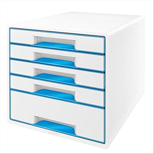 Leitz 52141036 Wow Cube Schubladenbox (Polystyrol) 5 Schubladen perlweiß/blau