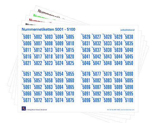 1000er-Set Nummernetiketten selbstklebend, Zahlen zum Aufkleben, wasserfest, wetterfest, UV-beständig (Nr. 5001-6000)