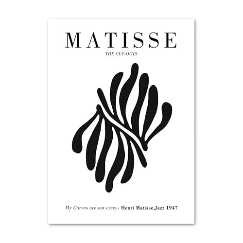 GIBOH Abstraktes Matisse-Korallenblatt-Poster und Drucke, schwarz-weiße Wandkunst, Pflanzenblatt-Leinwandgemälde, nordische Bilder für Wohnzimmerdekoration, 50 x 70 cm x 1, ohne Rahmen