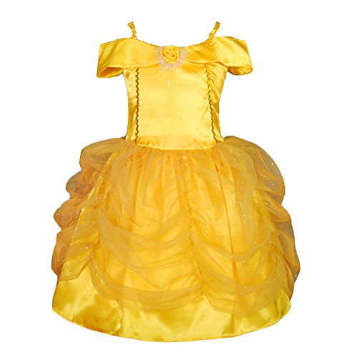 Lito Angels Mädchen Prinzessin Belle Kleid Kostüm Weihnachten Halloween Party Verkleidung Karneval Cosplay 4-5 Jahre Gold