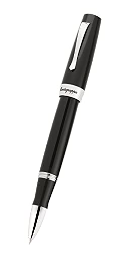 Montegrappa Tintenroller ELMO 02 Jet Black | Schreibstift aus Harz mit Beschläge aus Edelstahl | Stilvolle Geschenkbox