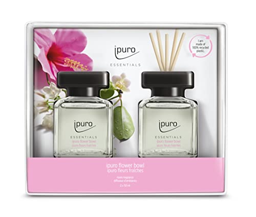 ipuro - Essentials Raumduft FLOWER BOWL 2x50ml / Raumerfrischer mit Blumenduft, Mandarine, Bergamotte, Jasmin, Veilchen & Zedernholz Duft Aroma/Diffuser mit Stäbchen/Lufterfrischer für die Wohnung