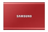 Samsung Portable SSD T7, 1 TB, USB 3.2 Gen.2, 1.050 MB/s Lesen, 1.000 MB/s Schreiben, Externe SSD Festplatte für Mac, PC, Smartphone und Spielkonsole, Metallic Red, MU-PC1T0R/WW