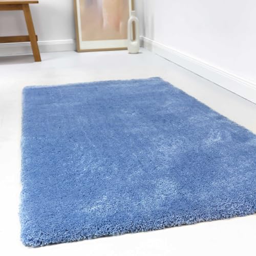 wecon home Kuschelig weicher Esprit Hochflor Teppich, bestens geeignet fürs Wohnzimmer, Schlafzimmer und Kinderzimmer RELAXX (80 x 150 cm, blau)