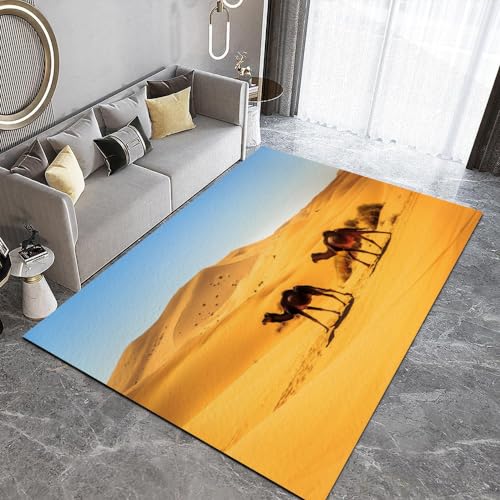 HUANYIN Teppich mit Kamelmuster in der Wüste, Schlafzimmer, Wohnzimmer, Teppich, Küche, Bodenmatte, Spielzimmer, Heimdekoration, rutschfeste Bodenmatte