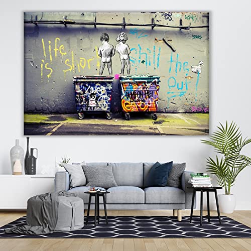 HSFFBHFBH Banksy Art Abstrakte pinkelnde Jungen Leinwand Gemälde Graffiti Street Poster Print Life Is Short Bilder Vintage Home Decor 80x120cm(31"x47") ungerahmt