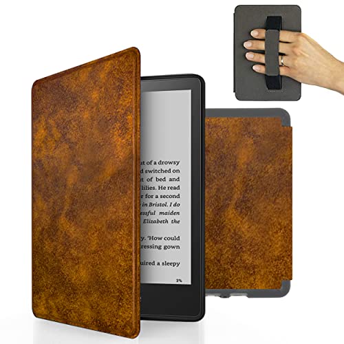 MyGadget Kunstleder Hülle für Amazon Kindle Paperwhite 11 .Generation (ab 2021-6, 8 Zoll) mit Handschlaufe & Auto Sleep/Wake Funktion in Braun