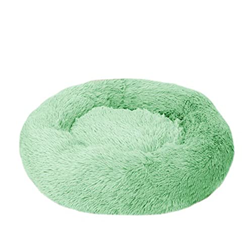 Beruhigendes Katzen- und Hundebett, flauschig, Plüsch, rund, warm, Donut-Design, mit rutschfester Unterseite, verbesserter Schlaf, Haustierhöhle, waschbar (70 cm, Fruchtgrün)