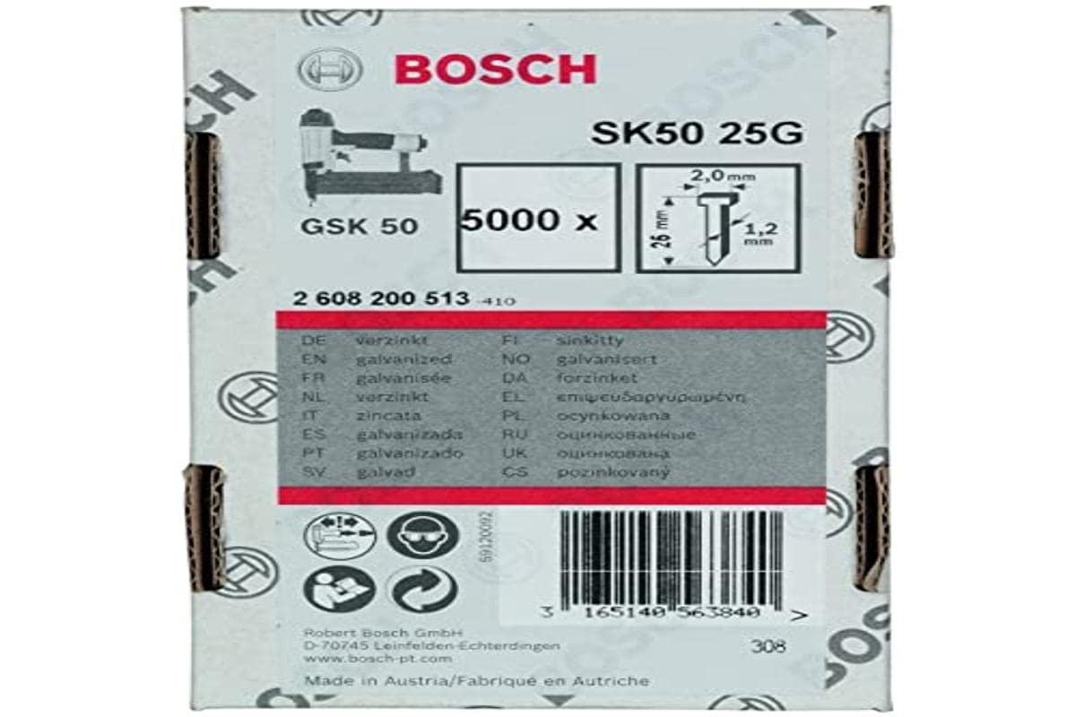 Bosch Professional 5000x Senkkopf-Stift SK50 16G (1.2/18 g, 2.0x1.00x25 mm, Verzinkt, Zubehör für Nagelpistolen, Druckluftnagler)