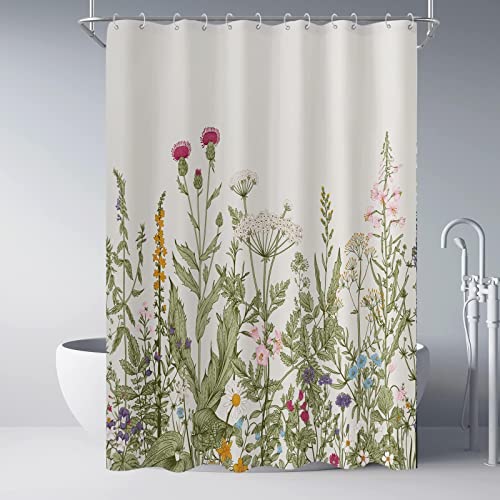 Extra Langer Duschvorhang für Badezimmer, Blumen-Duschvorhang mit 12 Haken, Stoff-Duschvorhang, Blumen-Duschvorhang 150 x 190 cm (59,06 x 74,8 Zoll)