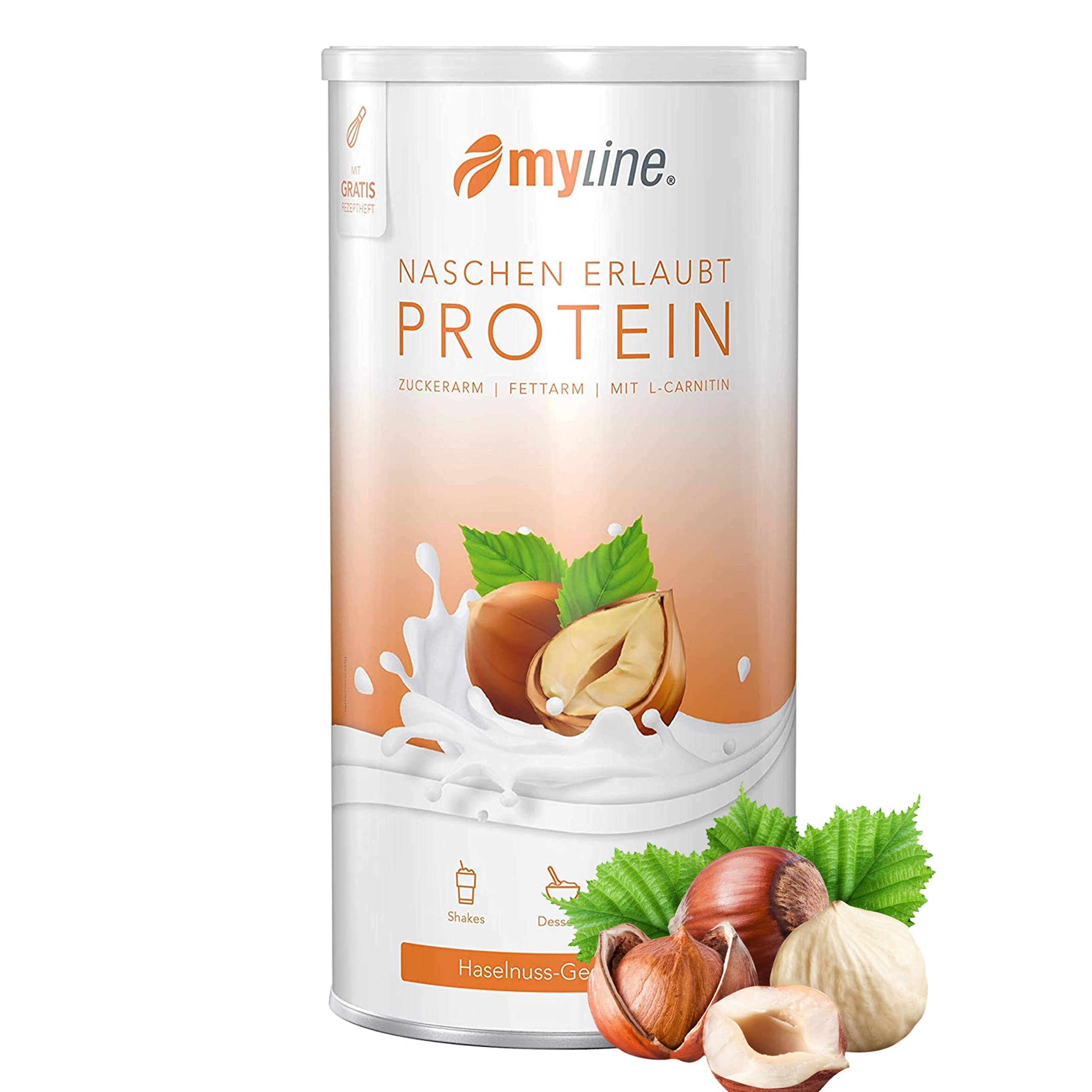Myline Protein Shake Eiweißpulver viele Geschmacksrichtungen 400g + Maßband (Haselnuss)