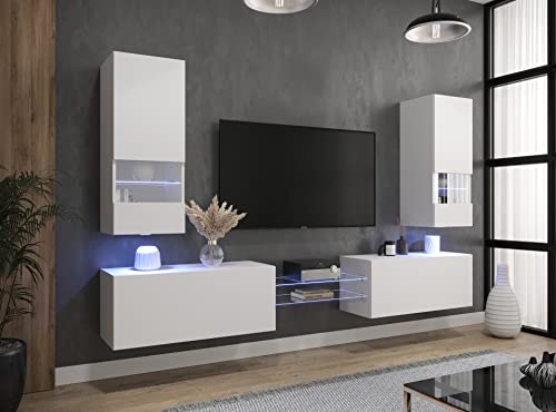 Furnitech AN21 New Modernes Wohnzimmer Wohnwand Wohnschrank Schrankwand Mediawand Möbel MATT (LED blau, AN21-NEW-21W-M4-1A)