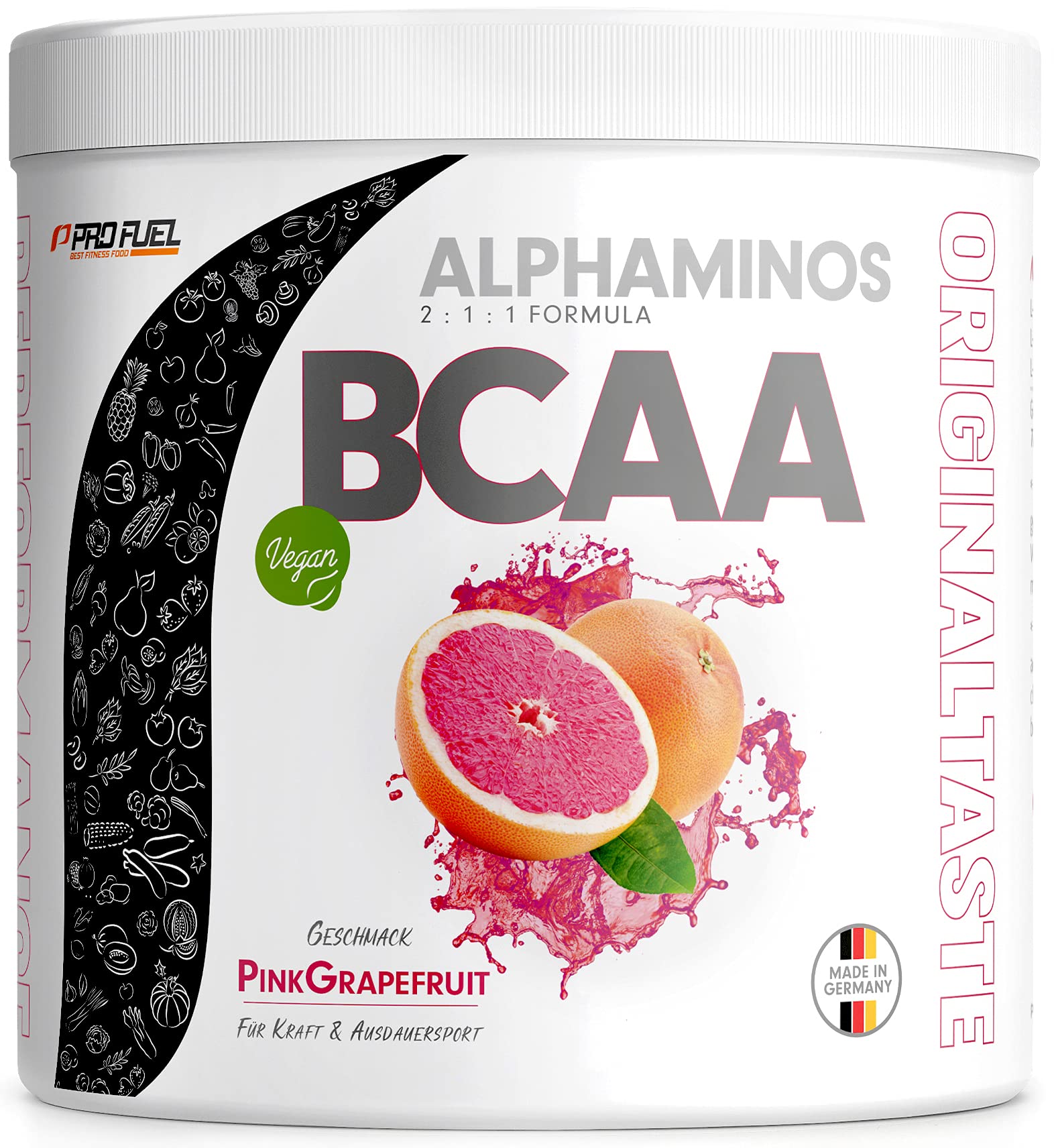BCAA Pulver 300g Pink-Grapefruit, TESTSIEGER Alphaminos BCAA 2:1:1 Drink, unfassbar leckerer Geschmack, Essentielle Aminosäuren Leucin, Isoleucin & Valin, 100% vegan - Top Löslichkeit - Laborgeprüft