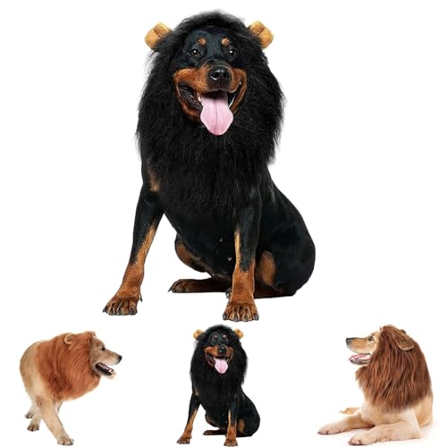 HOPASRISEE Hund Löwe Mähne, Löwe Mähne Perücke Costumes Mittelgroße bis große Hunde Ohren & Schwanz, Fancy Lion Haar Halloween-Kostüm Urlaub Foto-Shootings Party Festival Anlass (C,S)