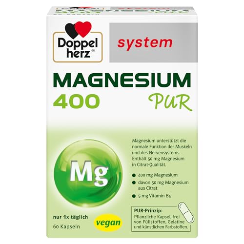 Doppelherz system MAGNESIUM 400 PUR - Magnesium unterstützt die normale Funktion der Muskeln - vegan - in Citratqualität - 60 Kapseln