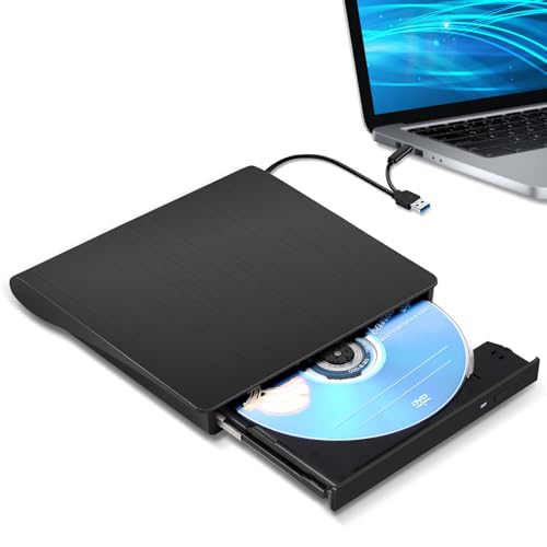 Externes CD/DVD-Laufwerk für Laptop, Typ-C CD/DVD-Player, USB 3.0, tragbarer Brenner, Brenner, Lesegerät, kompatibel mit MacBook Pro/Air, iMac, Desktop, Windows 7/8/10/XP/Vista (schwarz)