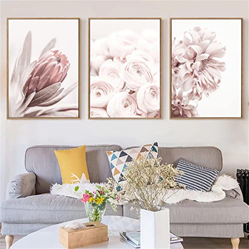 TROYSINC 3er Poster Set, Modern Beige Wandbilder, Rose Blumen Leinwandbilder, Romantisch Ohne Rahmen Bilder Set Wanddecor für Wohnzimmer Schlafzimmer (Stil A,40 x 50 cm)