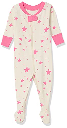 Moon and Back by Hanna Andersson Unisex Kinder One Piece Footed Pajama, Pink Star, 3-6 Monate