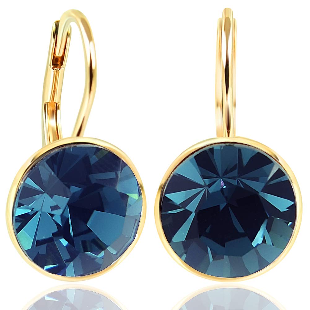 NOBEL SCHMUCK Ohrringe Gold Blau mit Markenkristallen 925 Sterling - schlicht modern