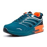 LEKANN 333 Herren Sportschuhe Laufschuhe Sneaker Dämpfung, Blau/Orange Gr. 42 EU