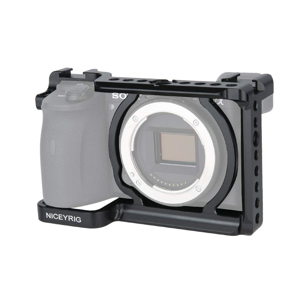 NICEYRIG Kamerakäfig für Sony A6600 mit 1/4 & 3/8 Lokalisierungslöchern, NATO-Schiene und Kaltschuh