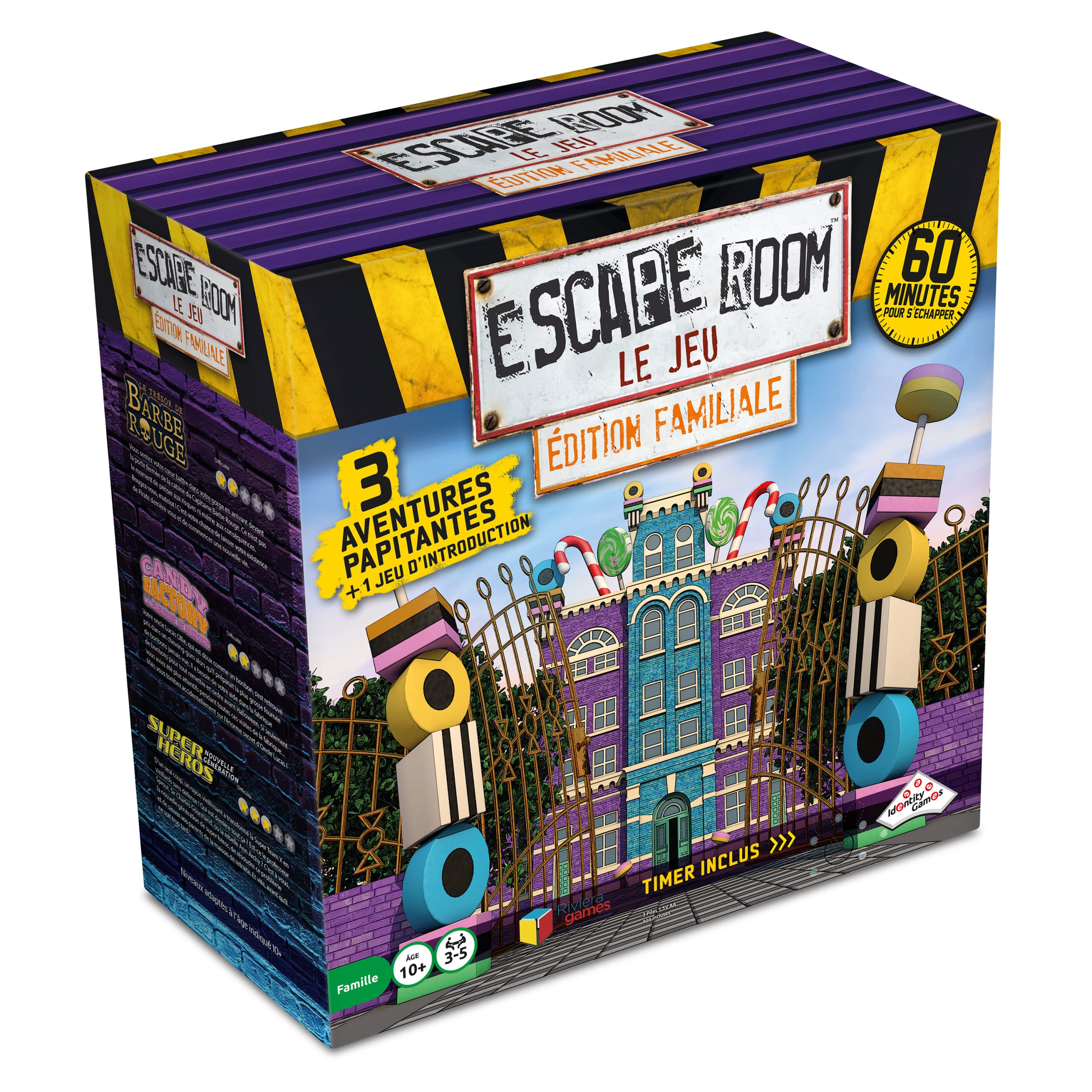 RIVIERA GAMES Escape Room Le Jeu – Familienausgabe 3 – Candy Factory, roter Bart und Superhelden