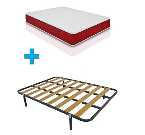 Duermete Doppelbett mit viskoelastischer Matratze Viscogel wendbar + Lattenrost Basic + 4 Füße, zusammenklappbar, 135 x 190 cm