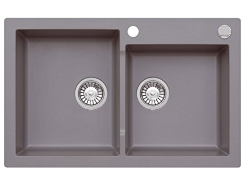 AXIS KITCHEN Axigranit Einbau Spüle Mojito 140 für 80er Doppelbecken Küchenspüle 79 x 50 cm Moonlight Grey