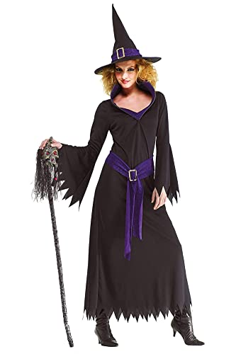 Foxxeo lila schwarzes Hexen Kostüm mit Hexenhut für Damen - Größe M-XXXXL - Fasching Karneval Halloween, Größe:L