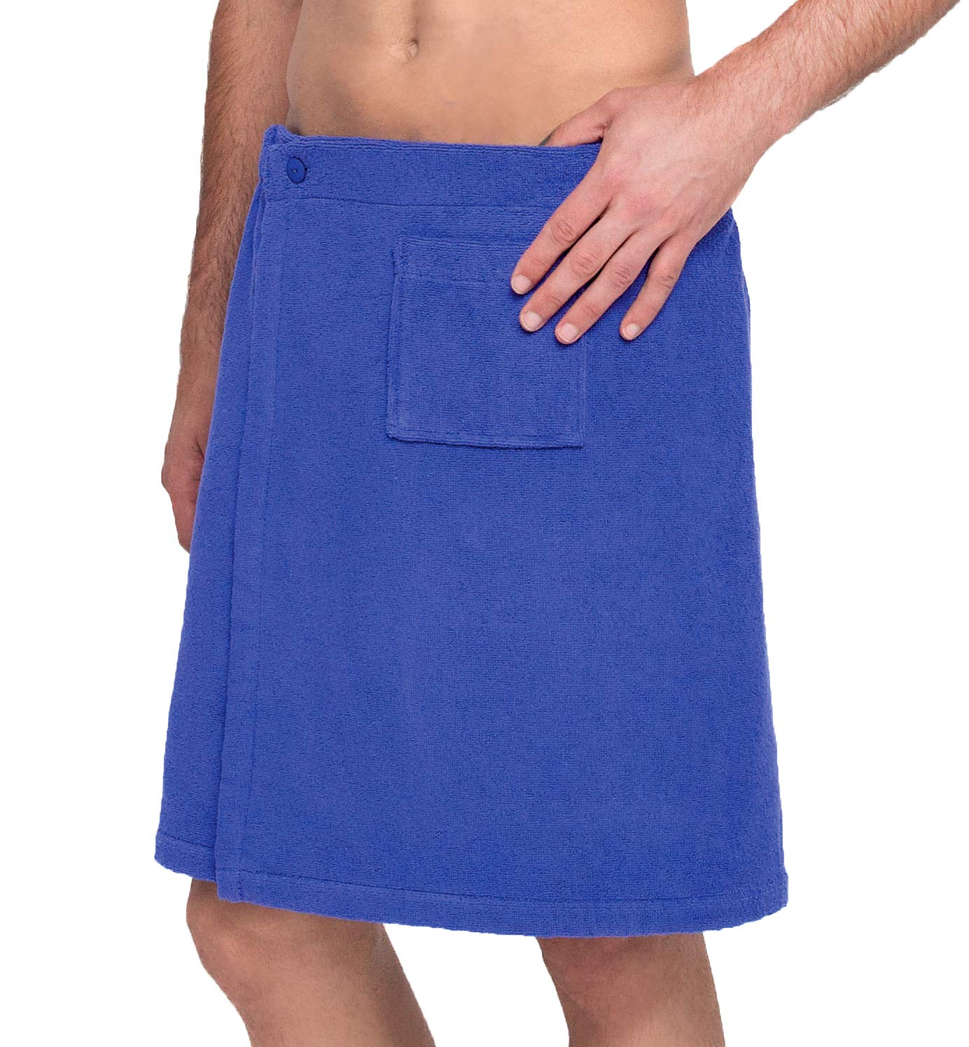 Lashuma Männer Saunakilt Blau, Baumwoll Saunarock mit Tasche und Knöpfen, anpassbarer Sauna Sarong Länge: 52 cm