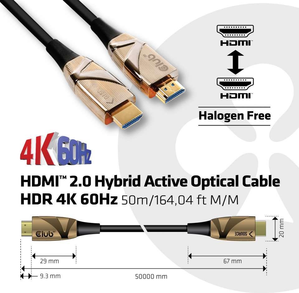 Club 3D CAC-1391 - HDMI-Kabel - HDMI (M) bis HDMI (M) - 50,0m - Hybrid Kupfer/Kohlefaser - halogenfrei, 4K Unterstützung, aktiv (CAC-1391)