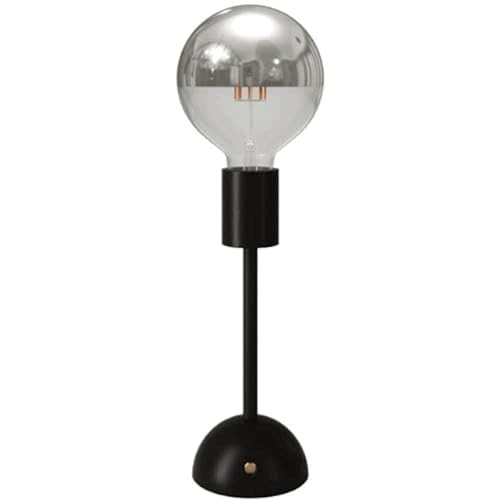 creative cables - Tragbare, wiederaufladbare Leuchte Cabless02 mit Globe Glühbirne mit silberfarbener Kopfspiegelung - Mit Glühbirne, Schwarz