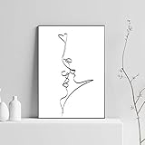 Abstraktes Paar Kuss Leinwand Wand Bilder Single Line Zeichnung Poster Kunstdrucke Leinwand Bild Liebe Schwarz Weiß Wandbilder Wohnkultur 50x70cm Ungerahmt