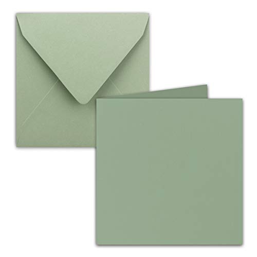150x Quadratisches Falt-Karten-Set - 15 x 15 cm - mit Brief-Umschlägen - Eukalyptus (Grün) - Nassklebung - für Grußkarten, Einladungen & mehr