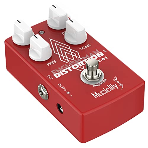 Musiclily Pro Gitarren Effektpedal 9V DC Adapter Powered für E-Gitarre/Bass True Bypass, Classic English Distortion