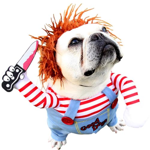 Pet Deadly Doll Dog Costume Chucky Dog Cosplay Funny Costume Halloween Christmas Dog Clothes Party Costume for Medium Large Dogs (Large)