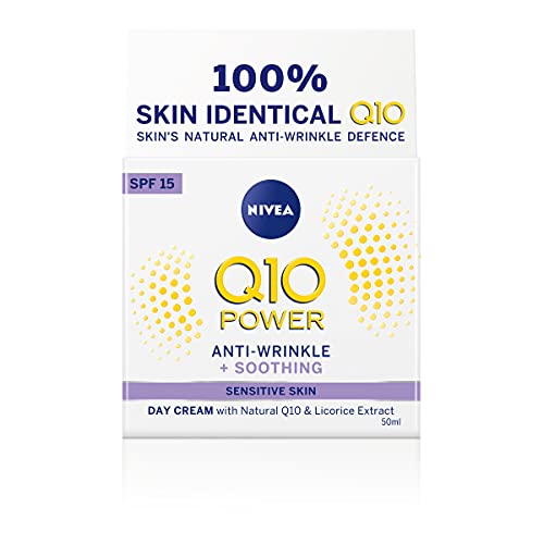 NIVEA Q10 Power Sensitive Tagescreme (50 ml), kraftvolle Q10 Gesichtscreme für Frauen, parfümfreie Gesichtscreme für empfindliche Haut, mit Coenzym Q10 und LSF 15