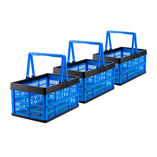 Grizzly kleine Klappbox faltbar mit Henkel, 3er Set, blau, je 16 L, Faltbox nutzbar als klappbarer Einkaufskorb und Kofferraum Organizer