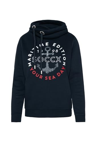 SOCCX Damen Sweatshirt mit hohem Kragen und Artwork Blue Navy Xs