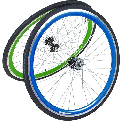 Galano Fixie Laufradsatz 700c Singlespeed Fixed Gear Laufräder Flip Flop Blade (grün/blau)