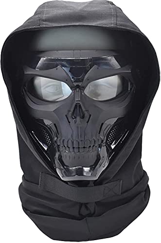 Taktische Airsoft Totenkopf Vollmaske Stretch Stoff Maske Kapuze Kopfschmuck, Dual-Mode-Tragedesign, Verstellbarer Schultergurt