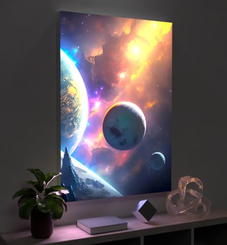 MyMaxxi - Pixlip Poster Kosmisches Universum Wandbild Design Wand Dekoration, Foto Mehrfarbig Leuchtrahmen - Weltraum, 42x60 cm, Rahmen: nur Druck