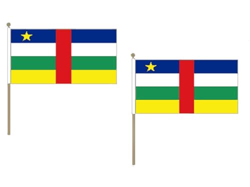 AZ FLAG STOCKFLAGGE ZENTRALAFRIKANISCHE Republik 45x30cm mit holzmast - 10 stück ZENTRALAFRIKANISCHE STOCKFAHNE 30 x 45 cm - flaggen